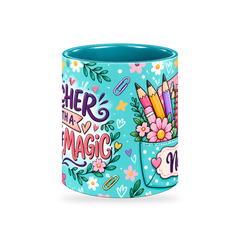 Turquoise Stationery Pocket Teacher Mug – 320ml — center view on a transparent background