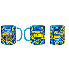 Ukraine Mug – 320ml — three matching angles together on white with a soft shadow