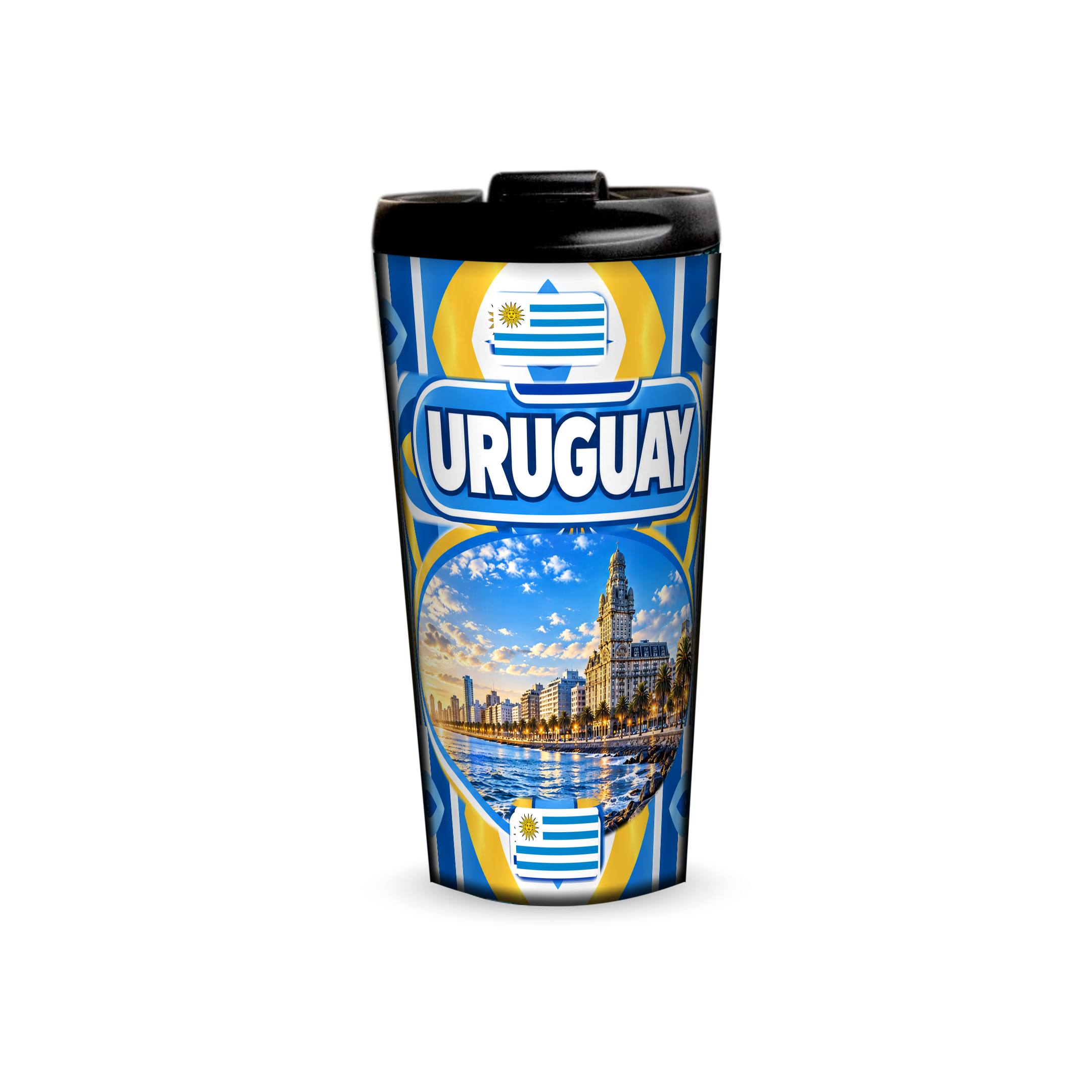 Uruguay 480ml tumbler front view with country design