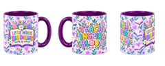 Violet Book Garden Teacher Mug, purple – three matching views