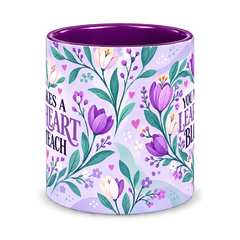 Violet Tulip Thank You Teacher Mug, purple – centre view of the full-wrap pattern