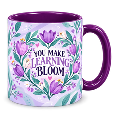 Violet Tulip Thank You Teacher Mug, purple – handle on the right, YOU MAKE LEARNING BLOOM