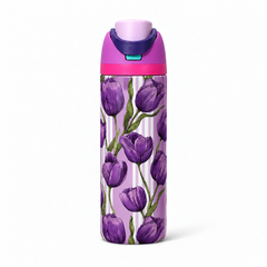 Violet Tulips Free Sip Bottle 720ML with Purple-Blue lid - full wrap bottle