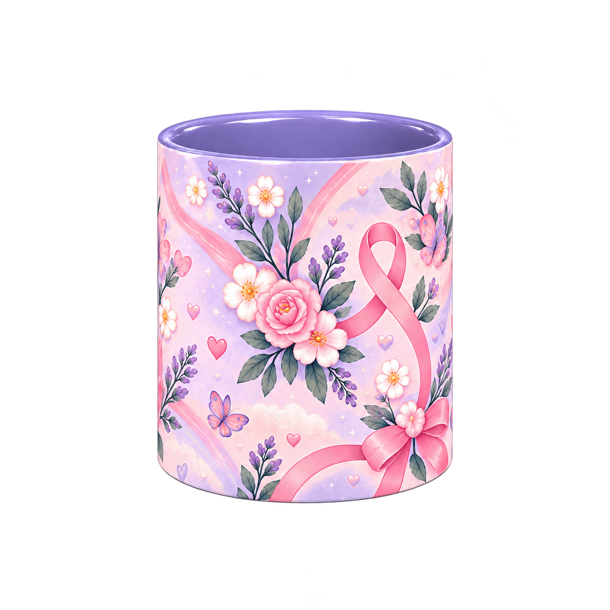 With You Always Pinktober Mug – Light Purple, 320ml, centre wrap view