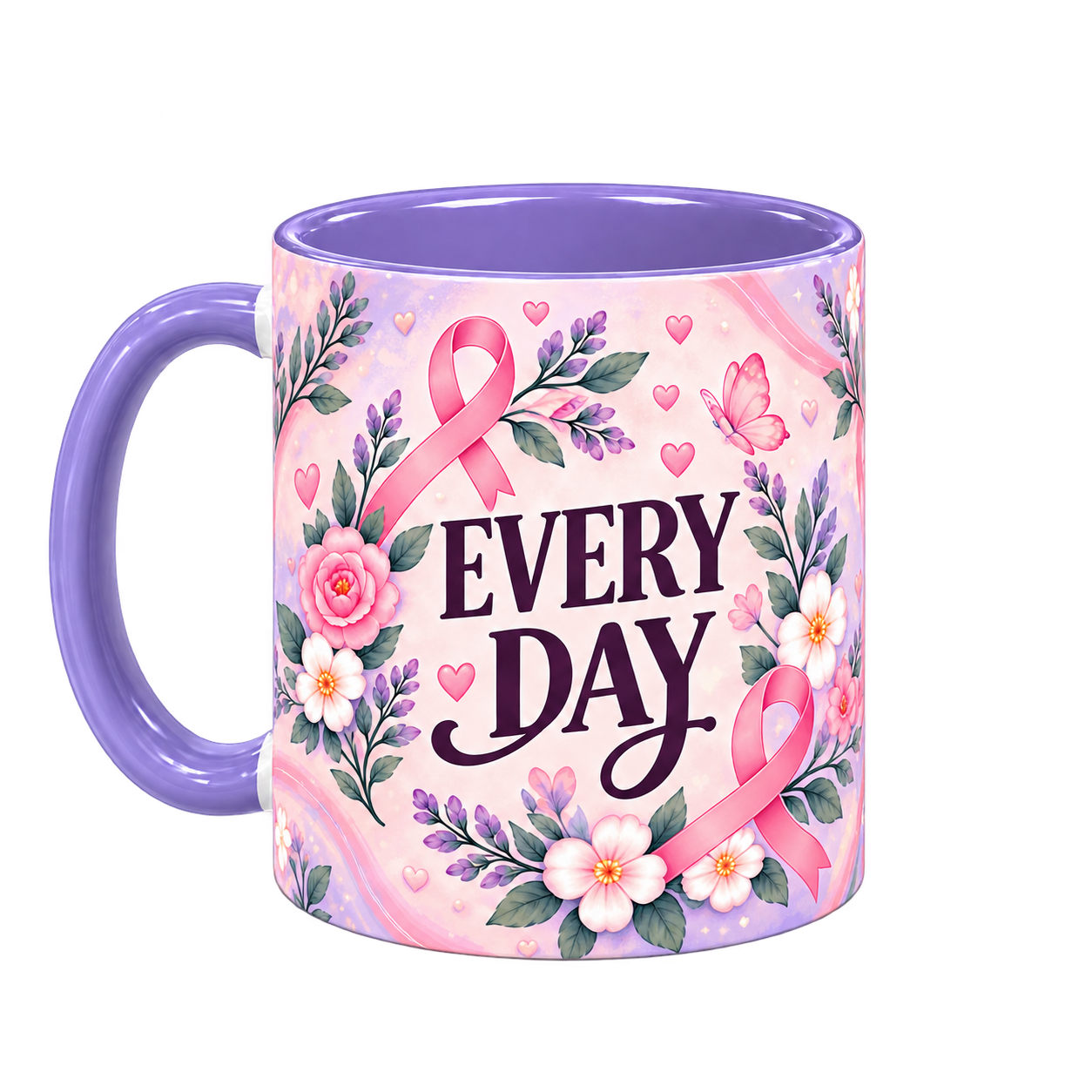 With You Always Pinktober Mug – Light Purple, 320ml, left handle view