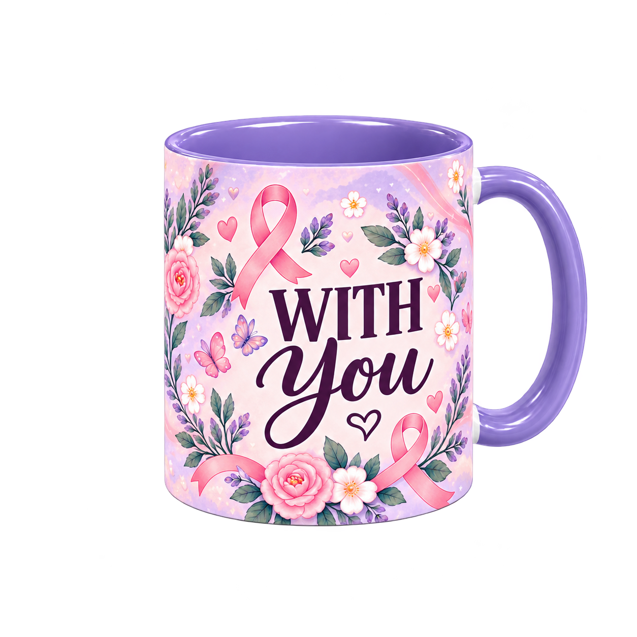 With You Always Pinktober Mug – Light Purple, 320ml, right handle view