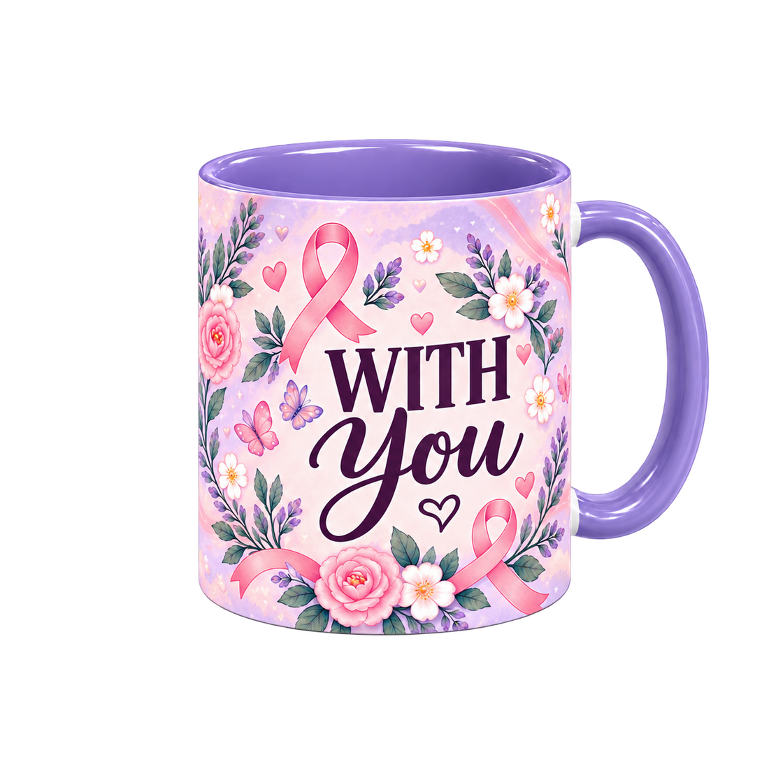 With You Always Pinktober Mug – Light Purple, 320ml, right handle view