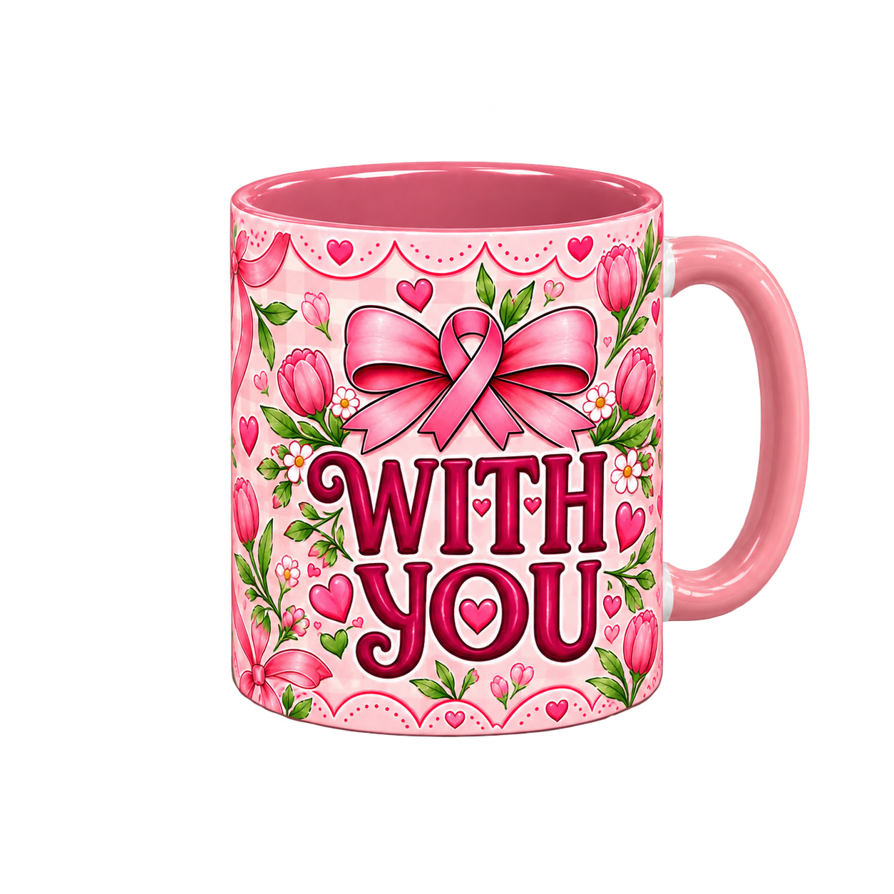 With You Pinktober Mug – Pink, 320ml, right handle view