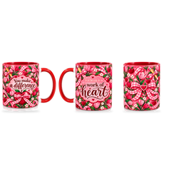 Work Of Heart Mug – 320ml — right, left and front views together on a transparent background