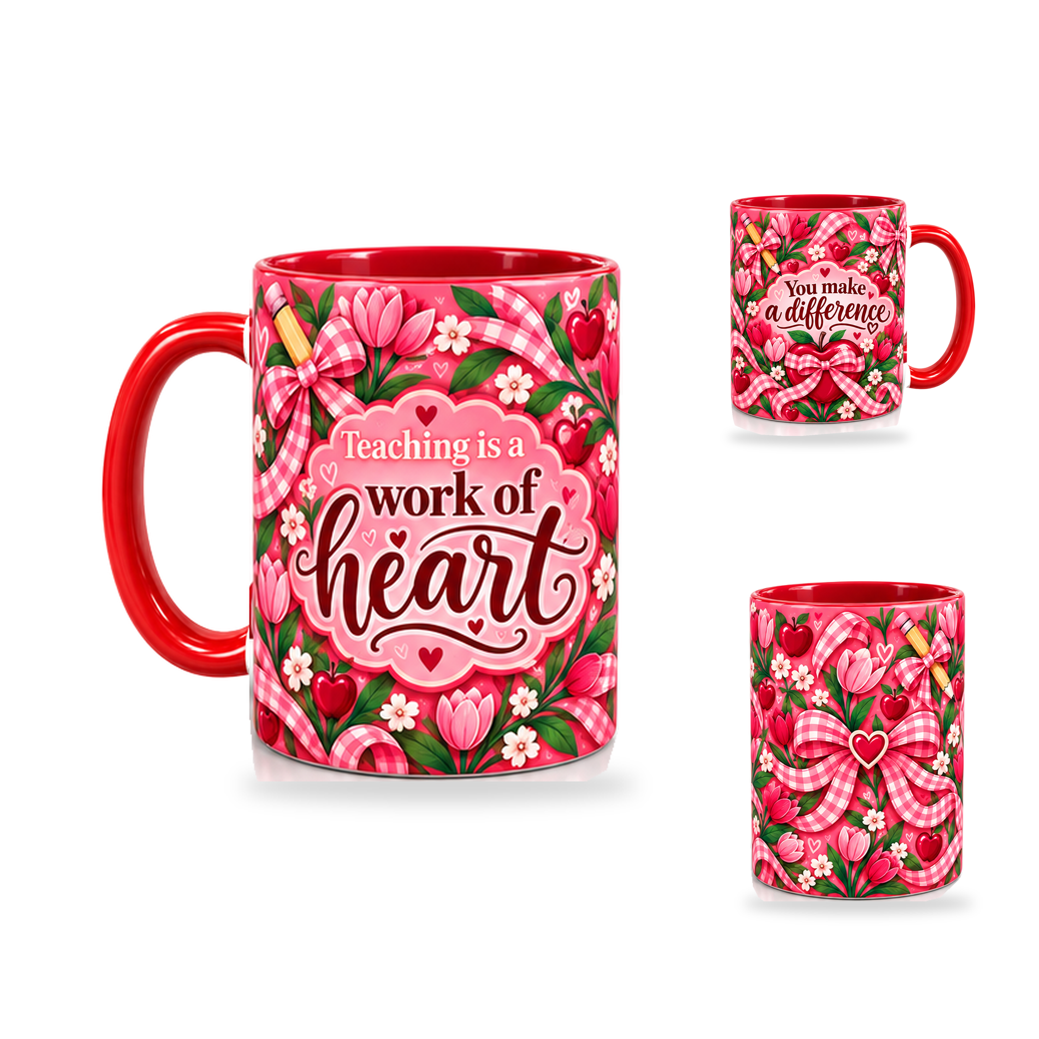 Work Of Heart Mug – 320ml, Red ceramic mug, opposite-side of the Teacher’s Day artwork