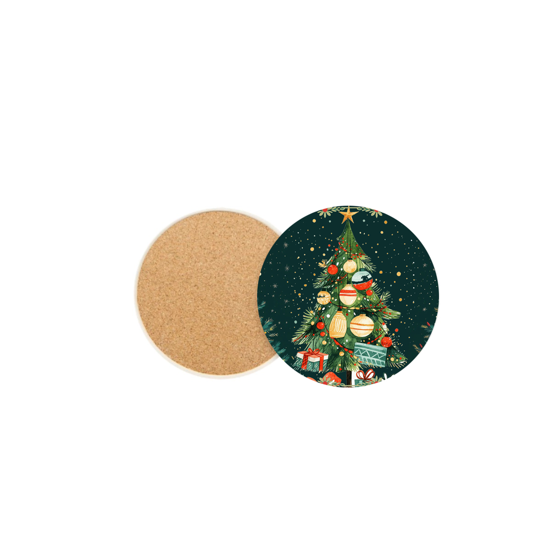 Starlit Christmas Tree Ceramic Round Coaster