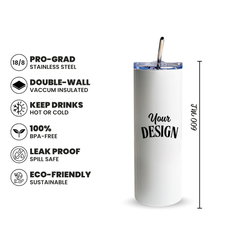 Custom 600ml Stainless Steel Tumbler with Lid & Straw