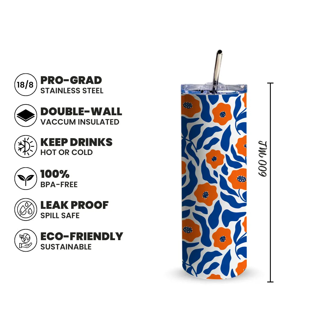 Azure Bloom 600ml Tumbler with Straw
