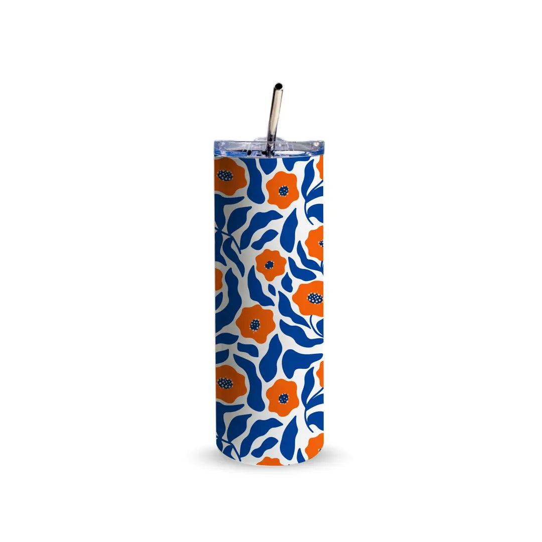 Azure Bloom 600ml Tumbler with Straw