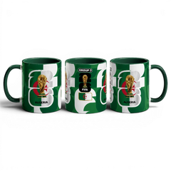 Fann Bliss Algeria FIFA World Cup commemorative ceramic mug with trophy and flag design. Green and white.