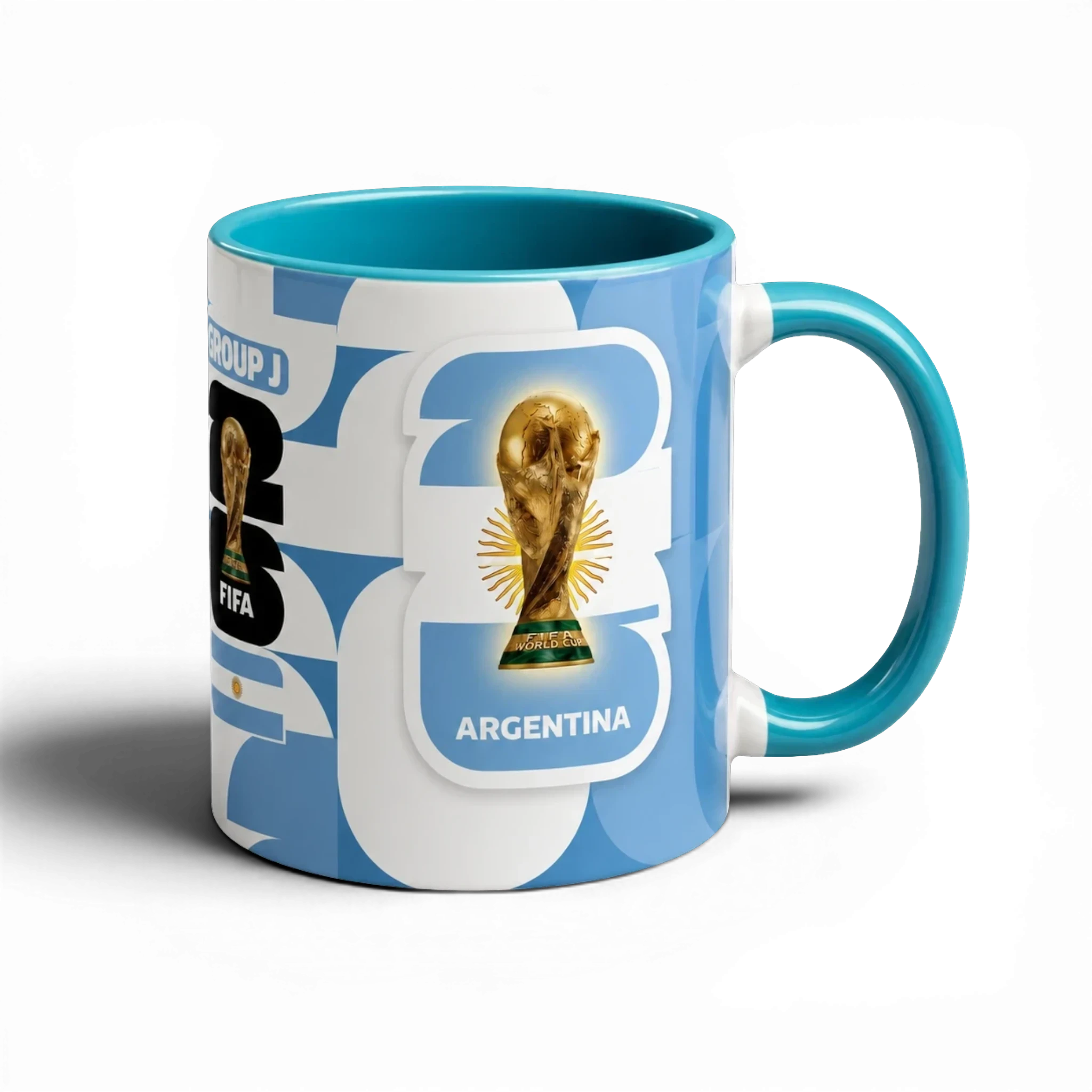 Shop the Argentina World Cup Mug – 320ml by Fann Bliss. A glossy full-wrap ceramic mug with a bold Argentina football fan design, perfect for match days and gifts.
