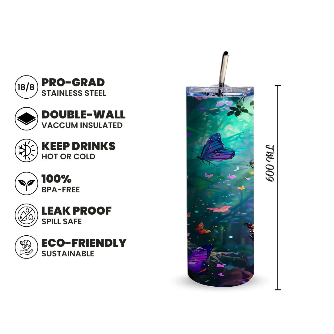 Butterfly Forest 600ml Tumbler with Straw Fann Bliss