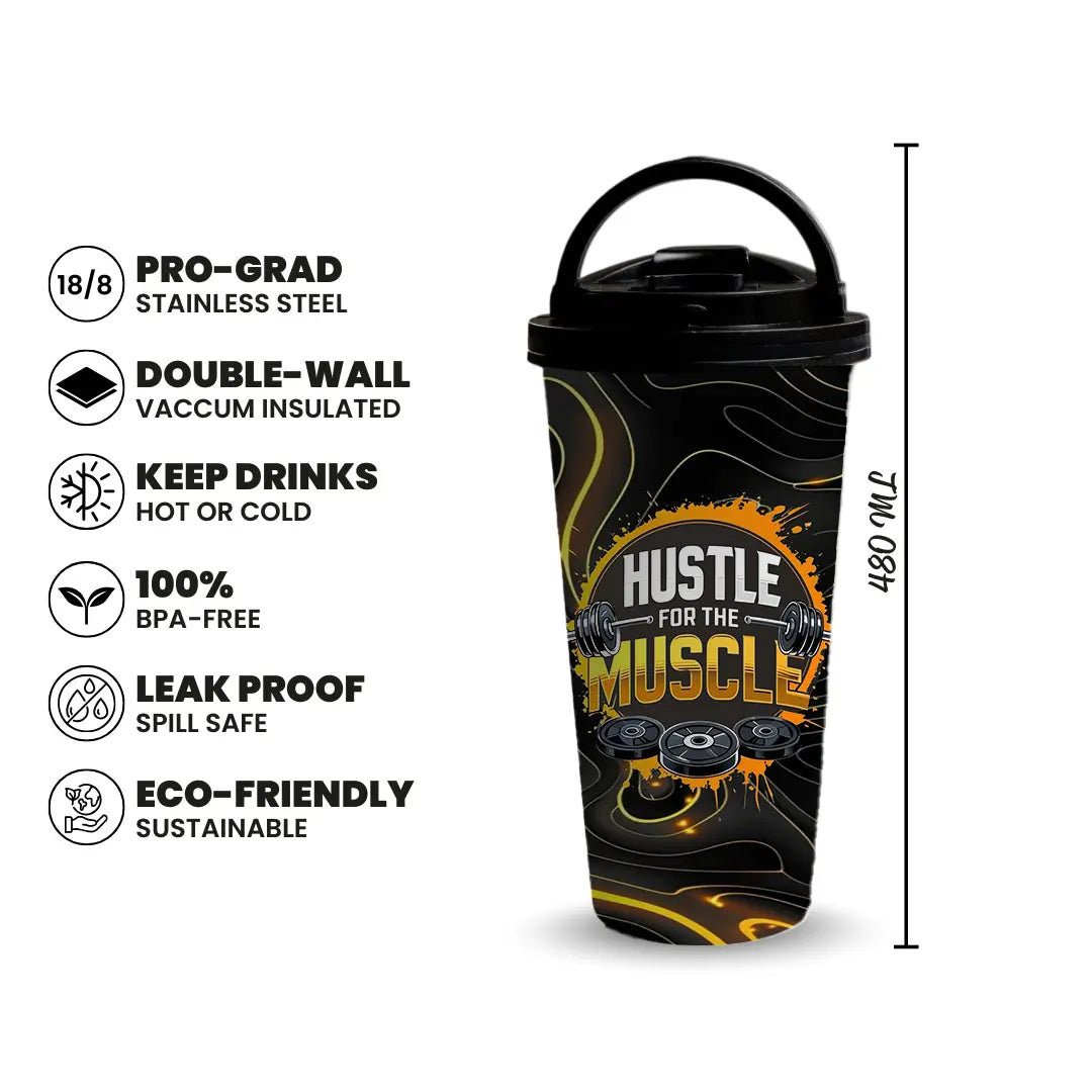 Hustle for the Muscle 480ml Tumbler with Handle Lid Fann Bliss
