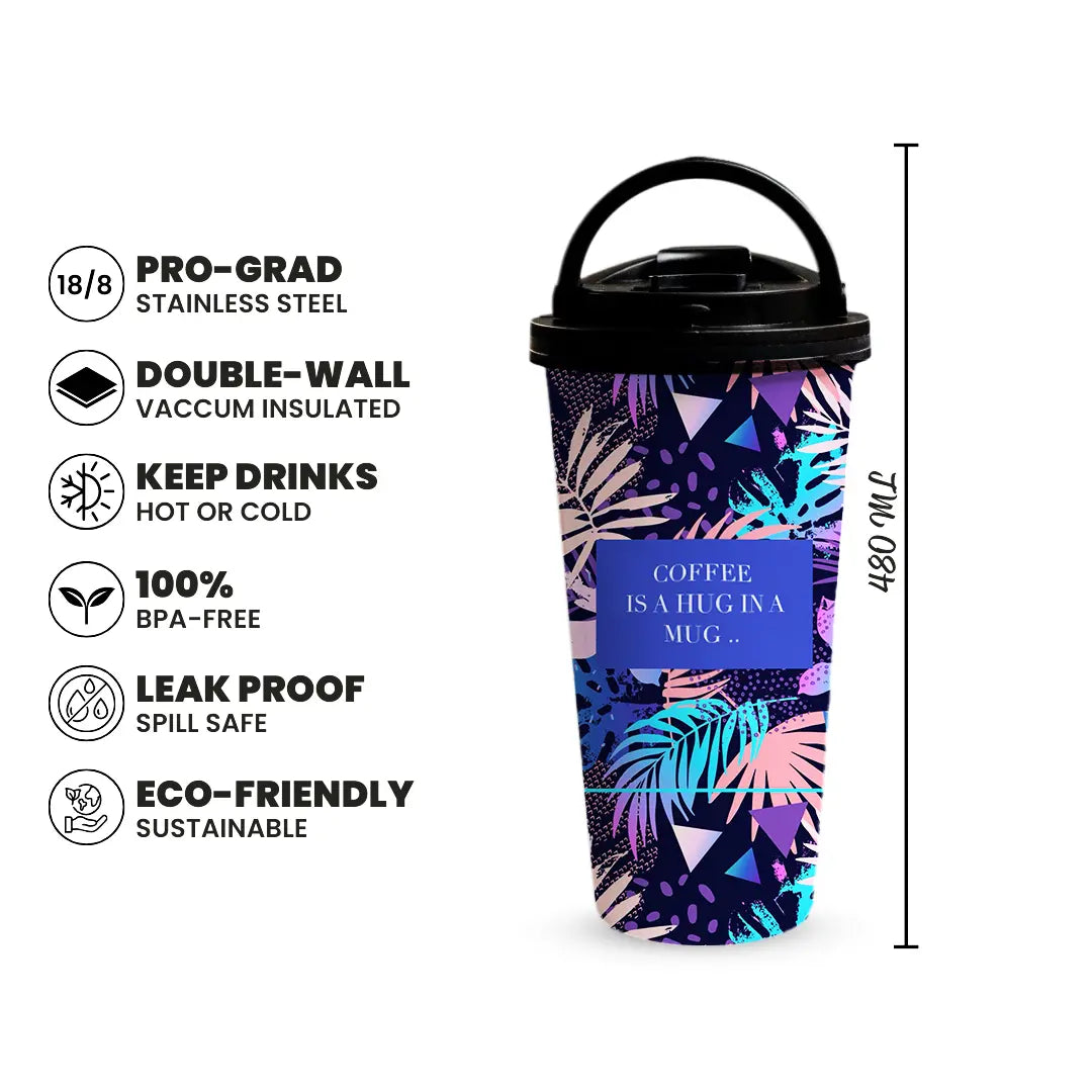 Coffee Hug 480ml Tumbler with Handle Lid Fann Bliss