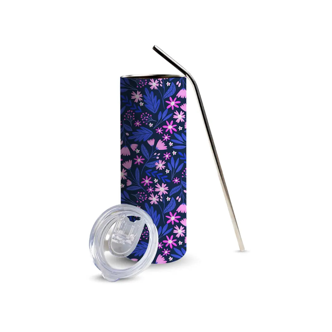Midnight Bloom 600ml Tumbler with Straw Fann Bliss