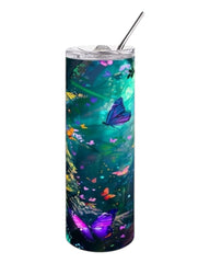 Butterfly Forest 600ml Stainless Steel Tumbler with Lid & Straw
