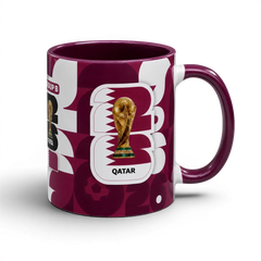 Fann Bliss FIFA World Cup Qatar 2022 commemorative mug in maroon and white with trophy graphic and "Group B" text.