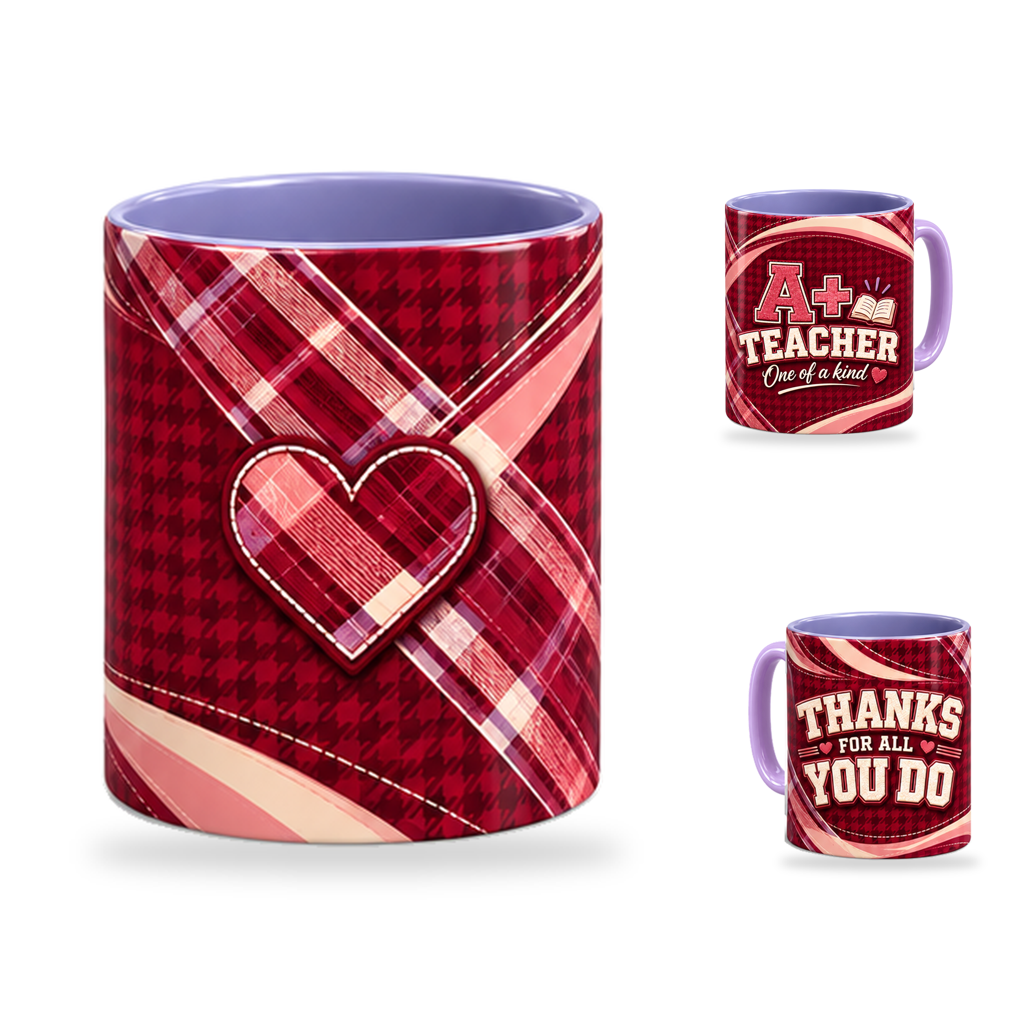 A Plus Teacher Mug – 320ml, Light Purple ceramic mug, centre-pattern of the Teacher’s Day artwork