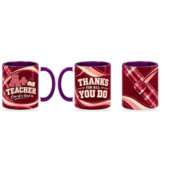 A Plus Teacher Mug – 320ml — right, left and front views together on a transparent background