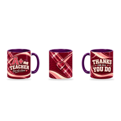 A Plus Teacher Mug – 320ml, Purple ceramic mug, three-angle overview of the Teacher’s Day artwork