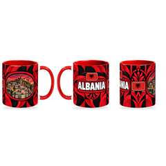Albania Mug – 320ml — three matching angles together on a white background with a soft shadow