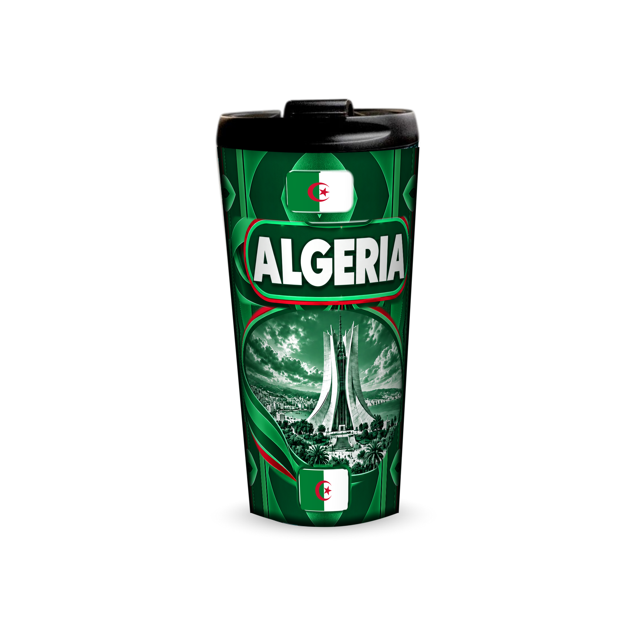 Algeria 480ml tumbler front view with country design
