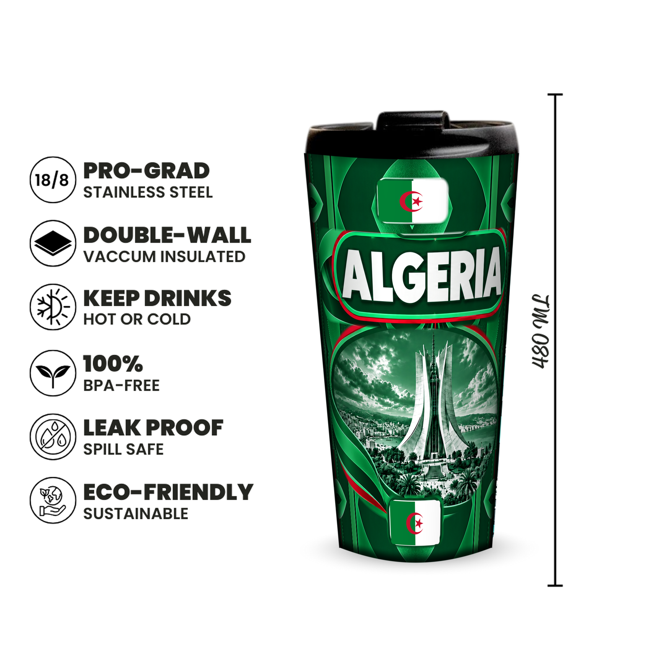 Algeria 480ml insulated tumbler features and size