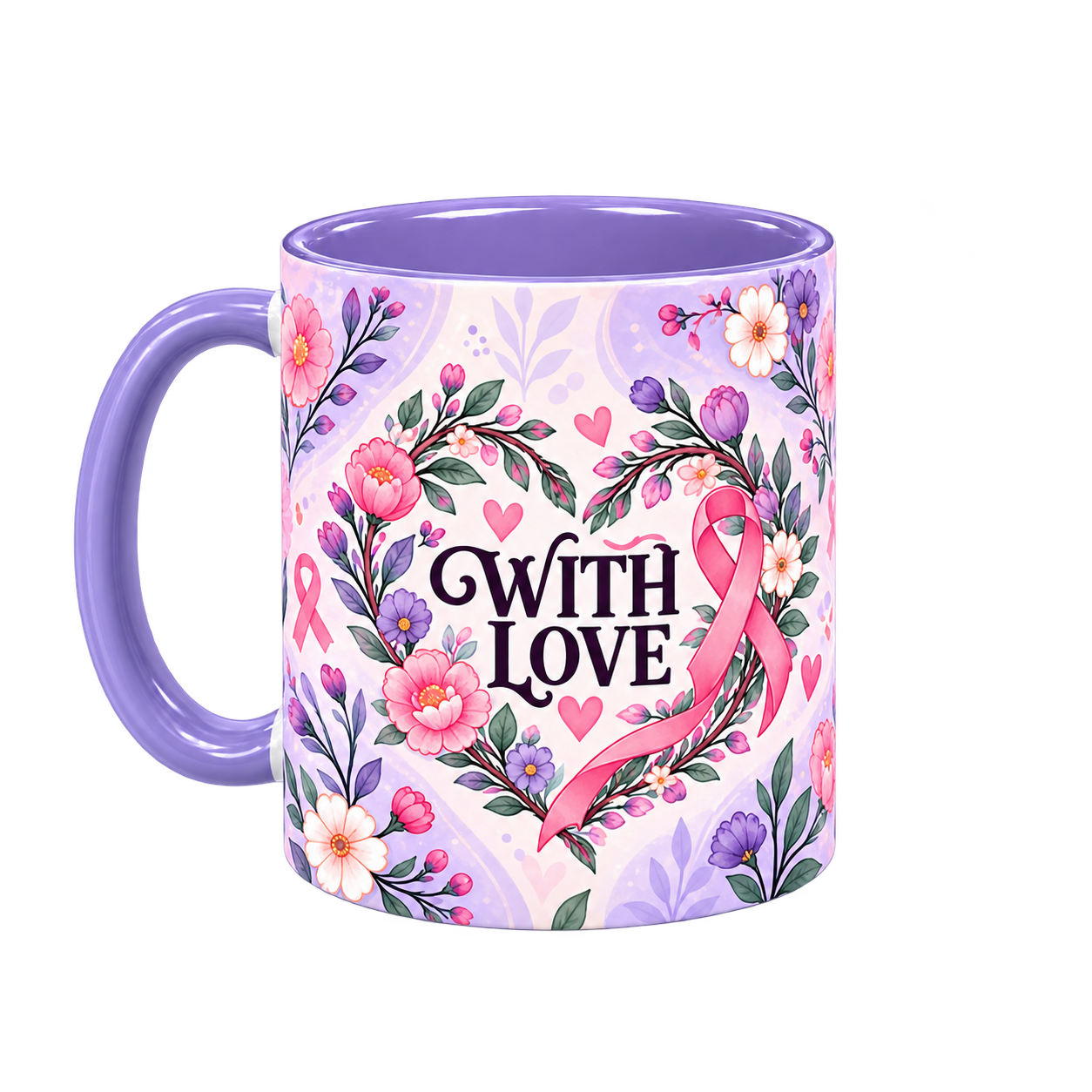 And Still I Bloom Pinktober Mug – Light Purple, 320ml, left handle view
