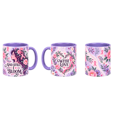 And Still I Bloom Pinktober Mug – Light Purple, 320ml, three-view overview