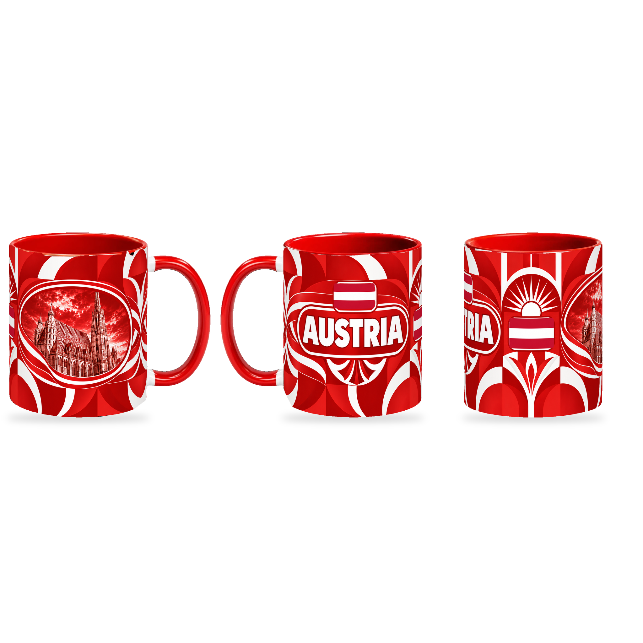 Austria Mug – 320ml — three matching angles together on a white background with a soft shadow