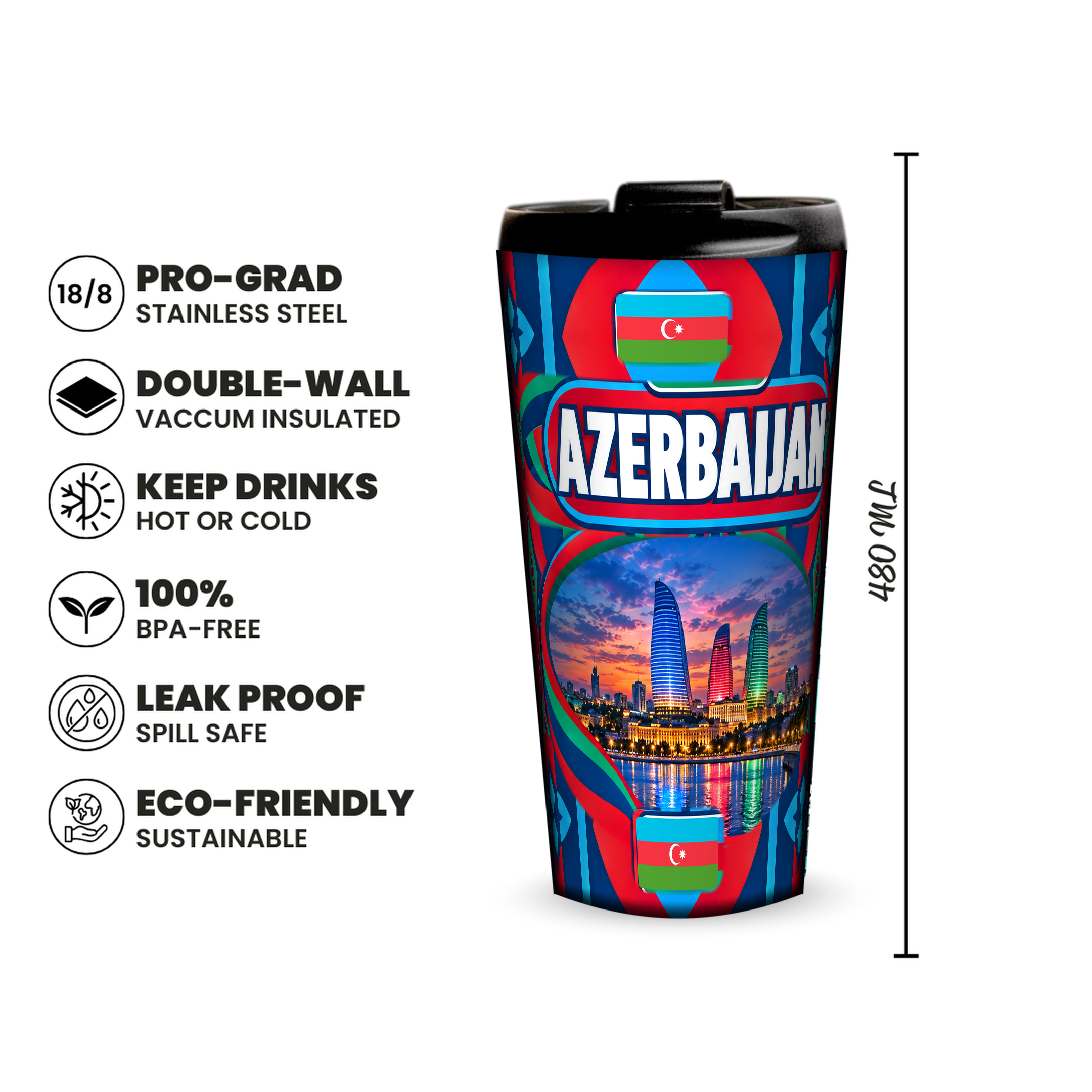 Azerbaijan 480ml insulated tumbler features and size