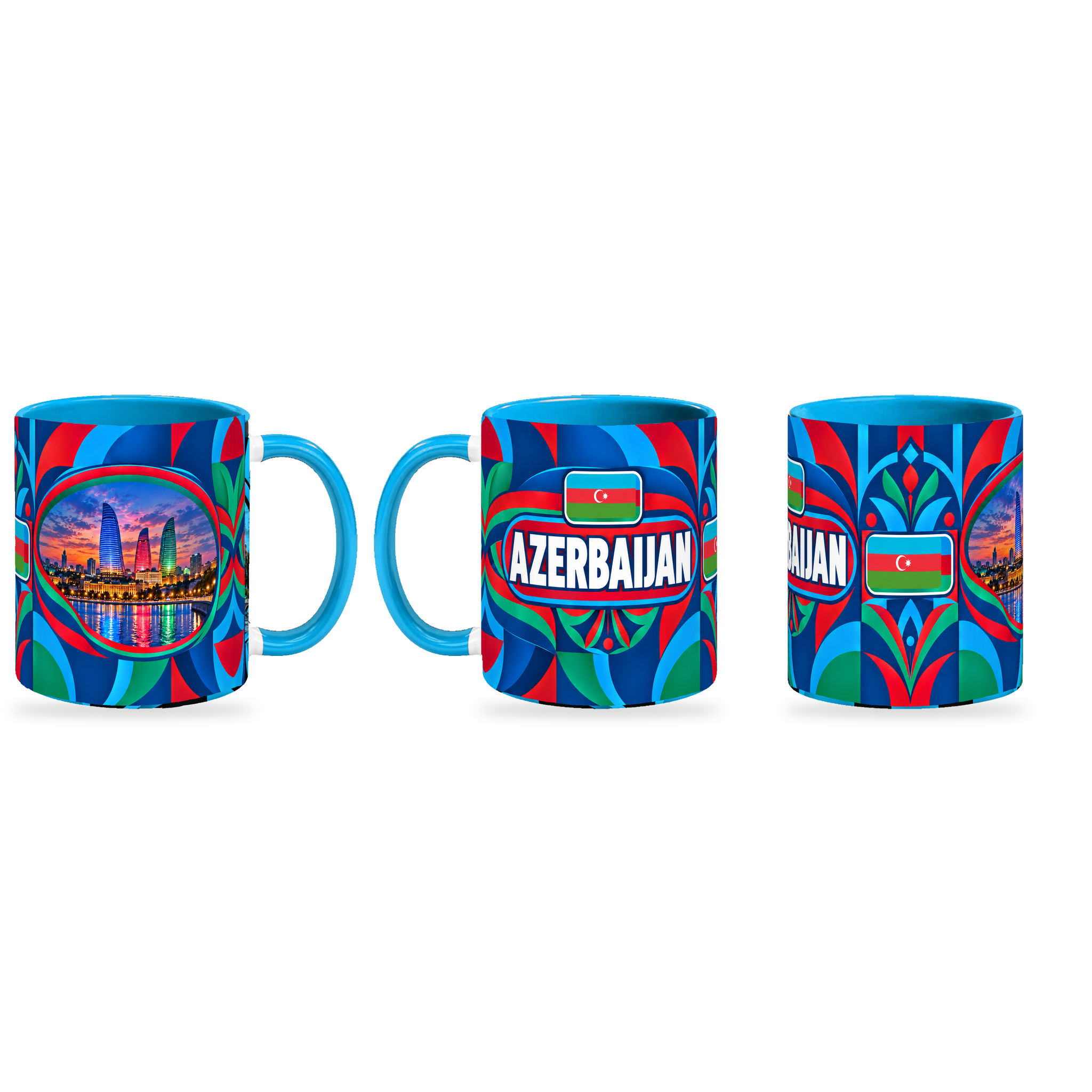 Azerbaijan Mug – 320ml — three matching angles together on a white background with a soft shadow