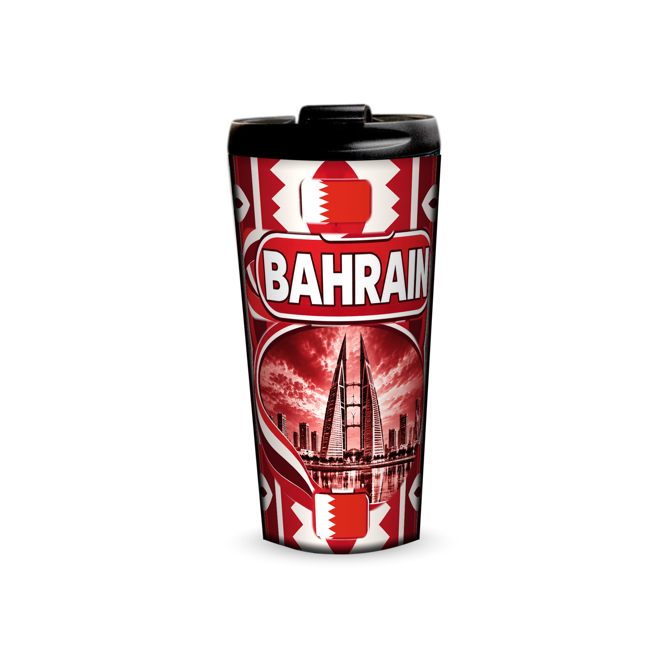 Bahrain 480ml tumbler front view with country design