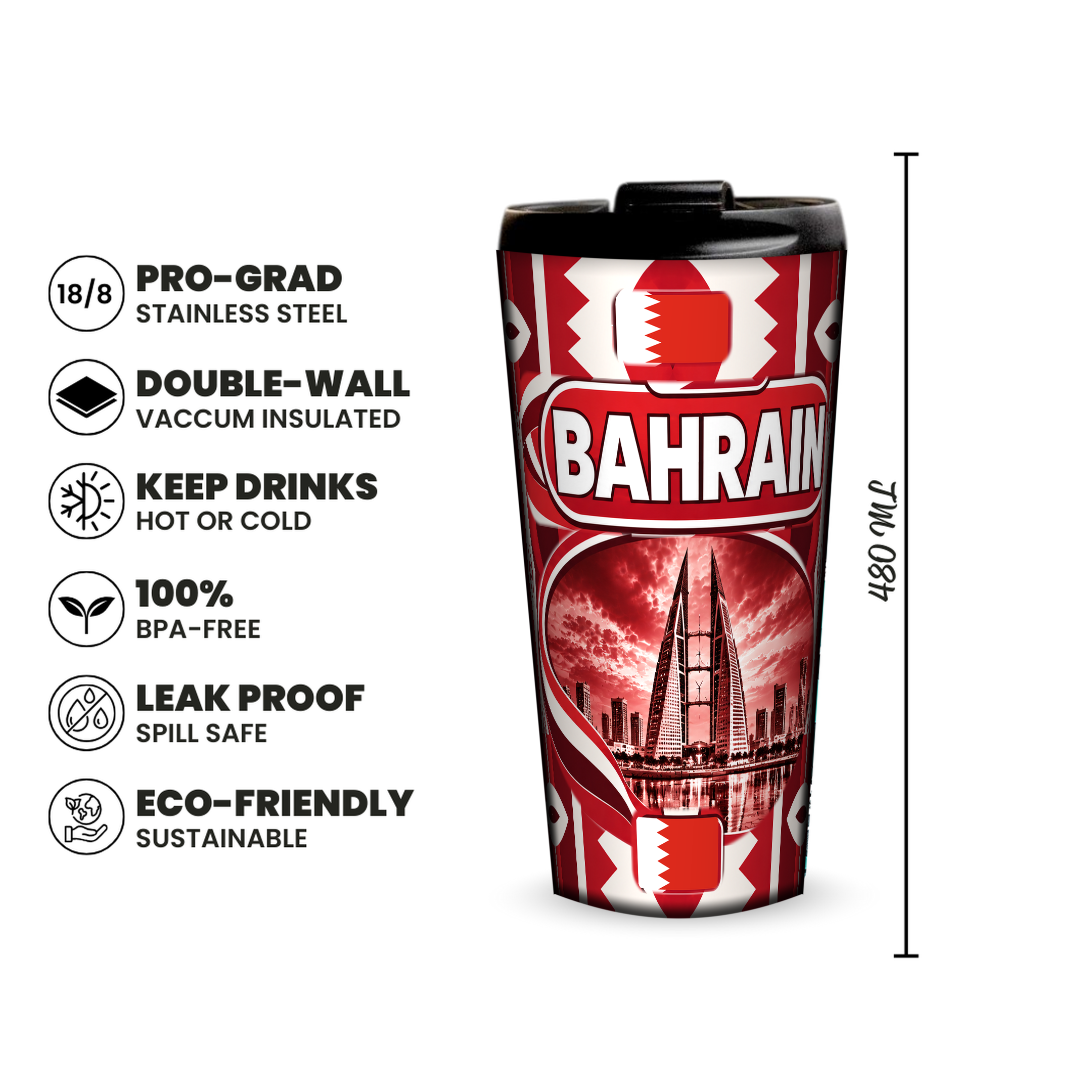 Bahrain 480ml insulated tumbler features and size