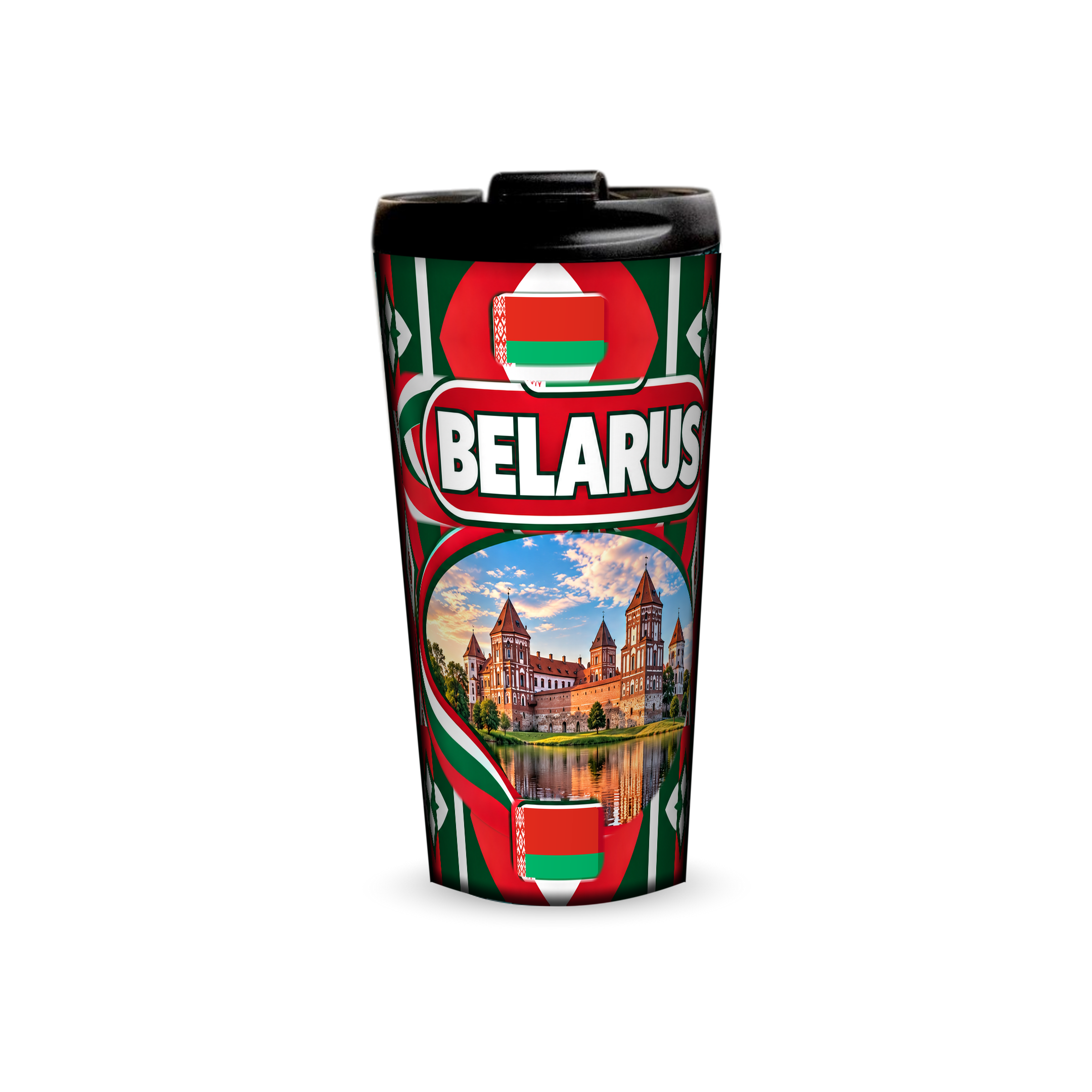 Belarus 480ml tumbler front view with country design