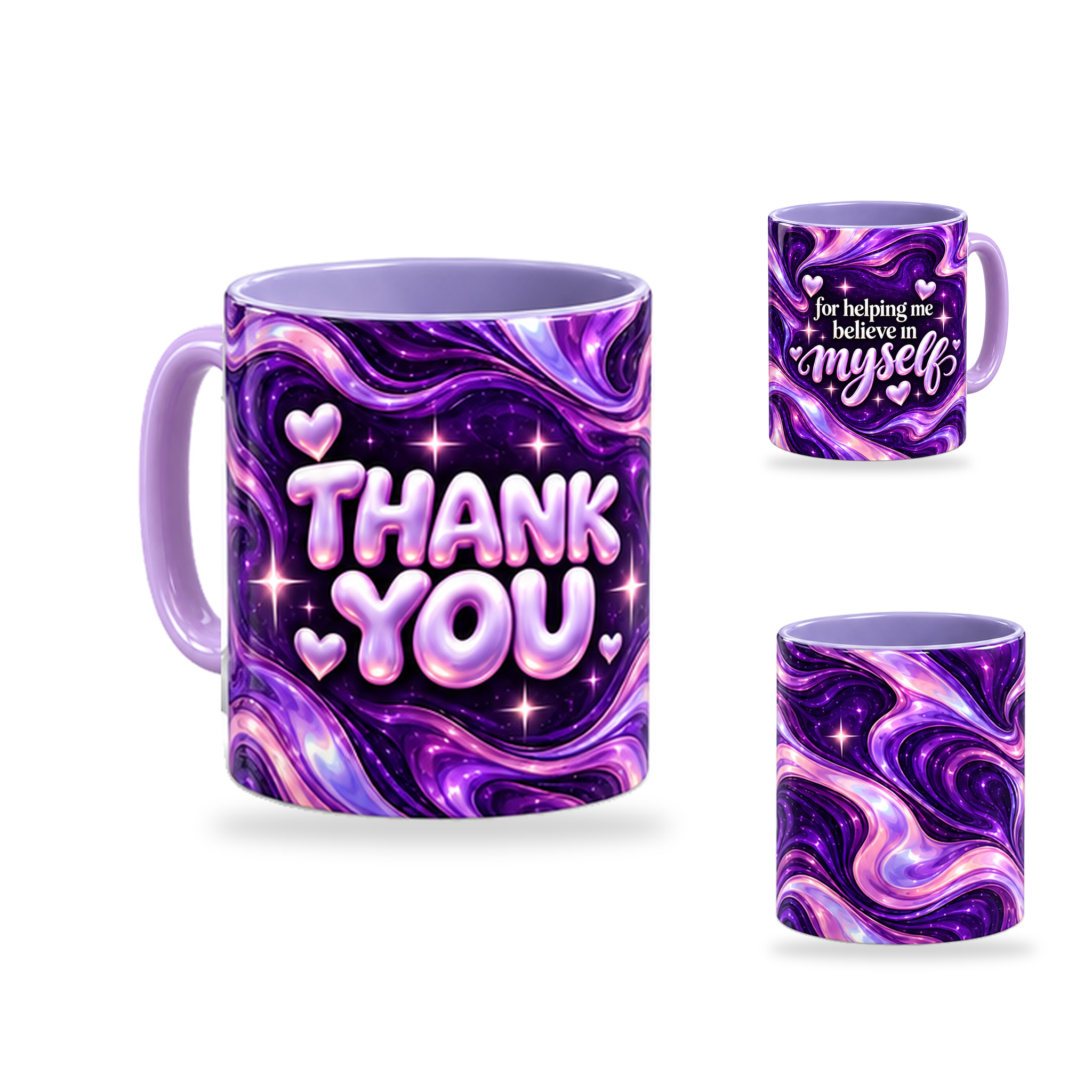 Believe In Me Mug – 320ml, Light Purple ceramic mug, opposite-side of the Teacher’s Day artwork