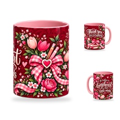 Big Heart Mug – 320ml, Pink ceramic mug, centre-pattern of the Teacher’s Day artwork