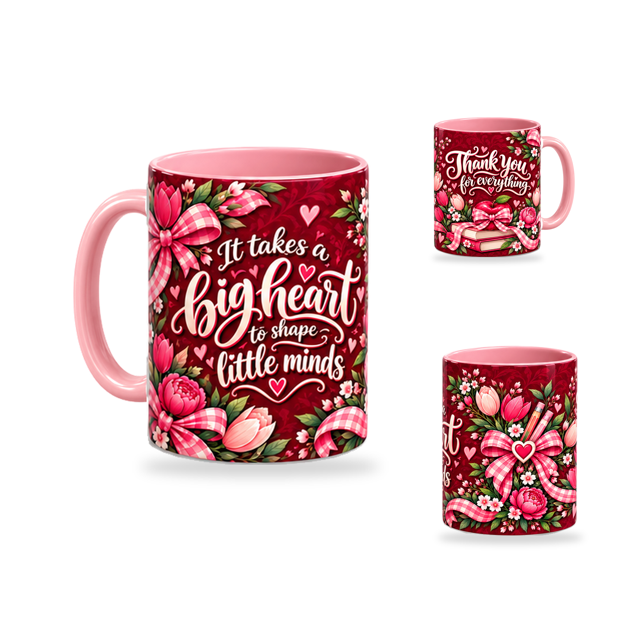Big Heart Mug – 320ml, Pink ceramic mug, opposite-side of the Teacher’s Day artwork