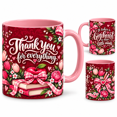 Big Heart Mug – 320ml, pink ceramic mug, views of the full-wrap Teacher’s Day design