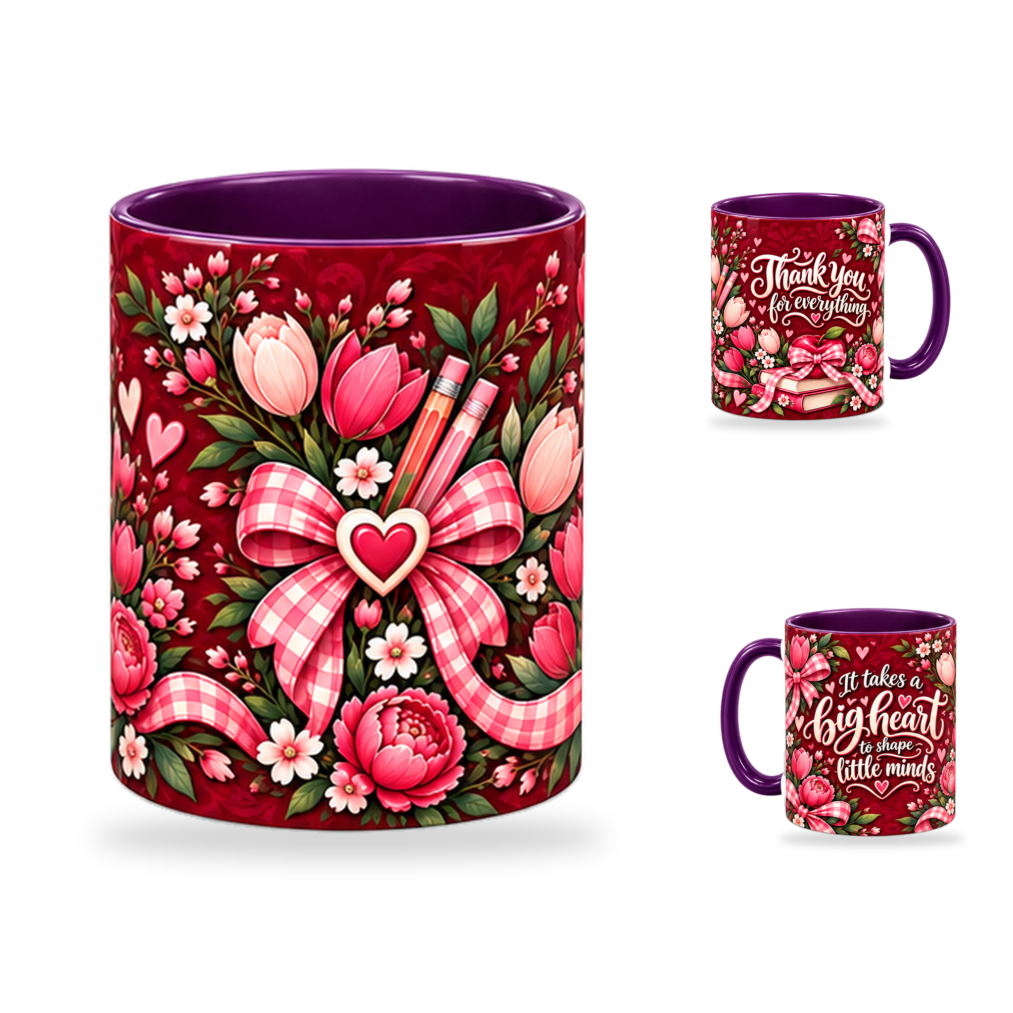 Big Heart Mug – 320ml, Purple ceramic mug, centre-pattern of the Teacher’s Day artwork