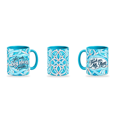 Big Possibilities Mug – 320ml, Teal ceramic mug, three-angle overview of the Teacher’s Day artwork