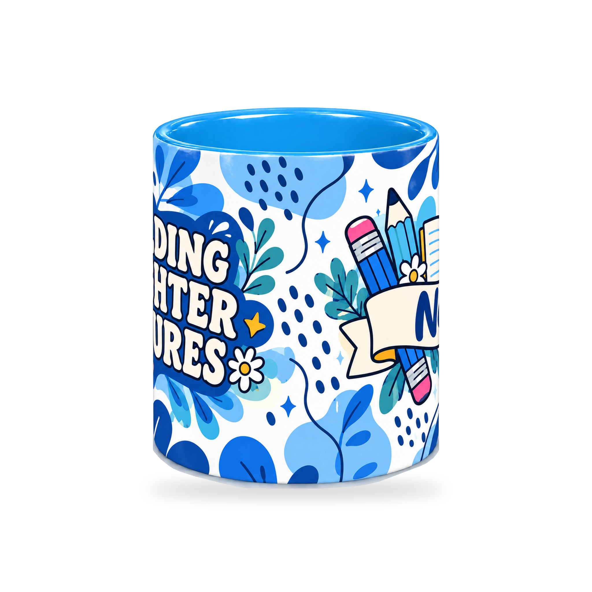 Blue Pencil Blueprint Teacher Mug – 320ml — center view on a transparent background