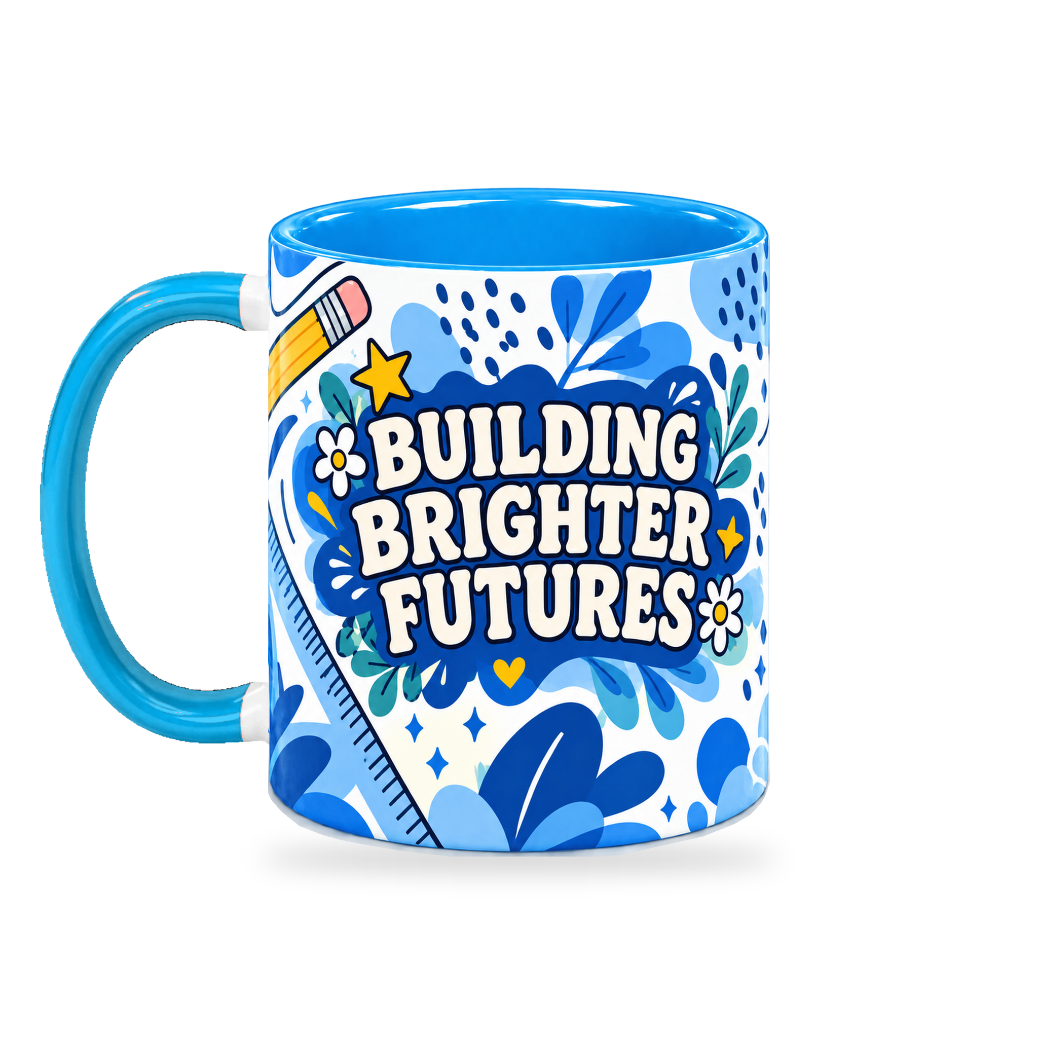 Blue Pencil Blueprint Teacher Mug – 320ml — left view on a transparent background