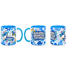 Blue Pencil Blueprint Teacher Mug – 320ml — right, left and centre views together on a transparent background