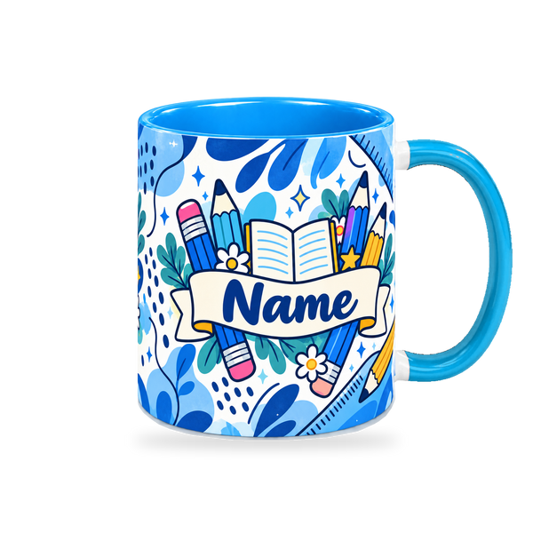 Blue Pencil Blueprint Teacher Mug – 320ml — right view on a transparent background